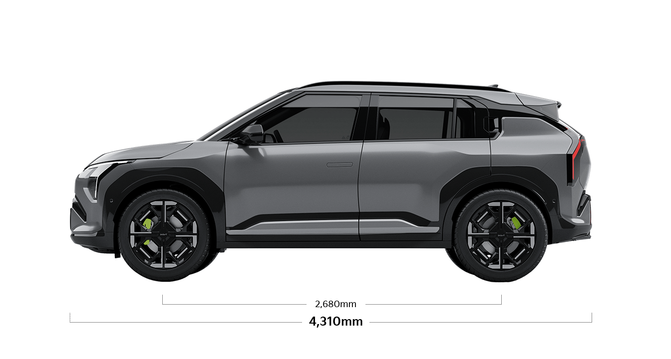 EV3 GT 제원 측면 : 전장 4,310mm, 축거 2,680mm