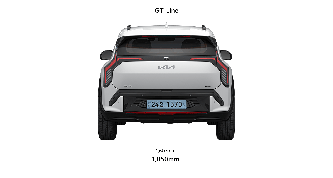 EV3 GT-line 제원 후면 : 전폭 1,850mm, 윤거 후 1,607mm