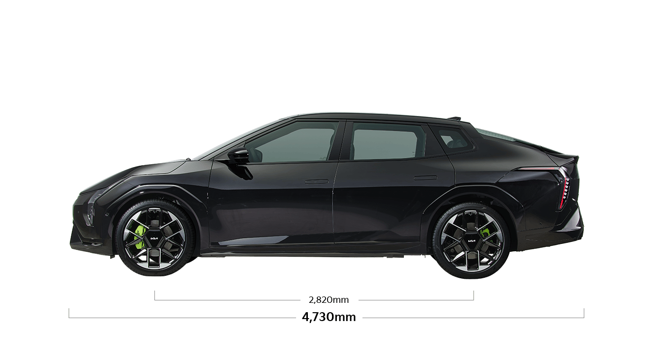 EV4 GT 제원 측면 : 전장 4,730mm, 축거 2,820mm