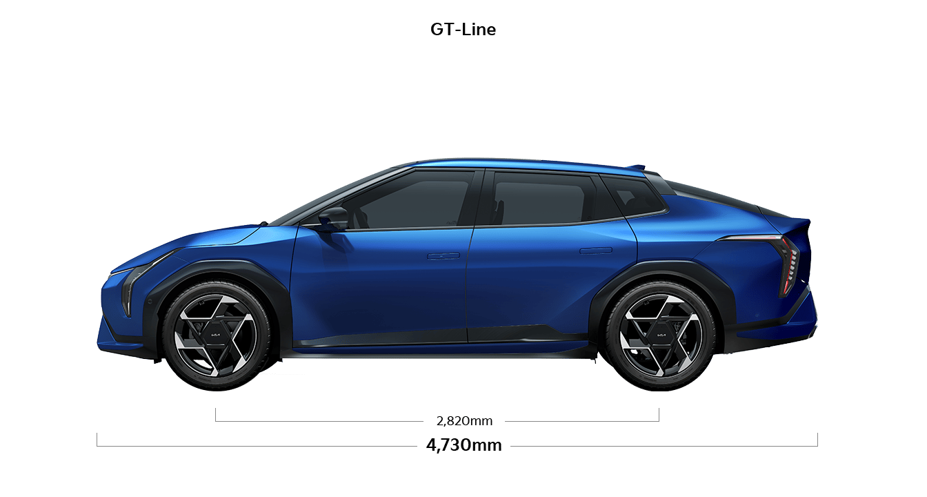 EV4 GT-line 제원 측면 : 축거 2,820mm,전장 4,730mm
