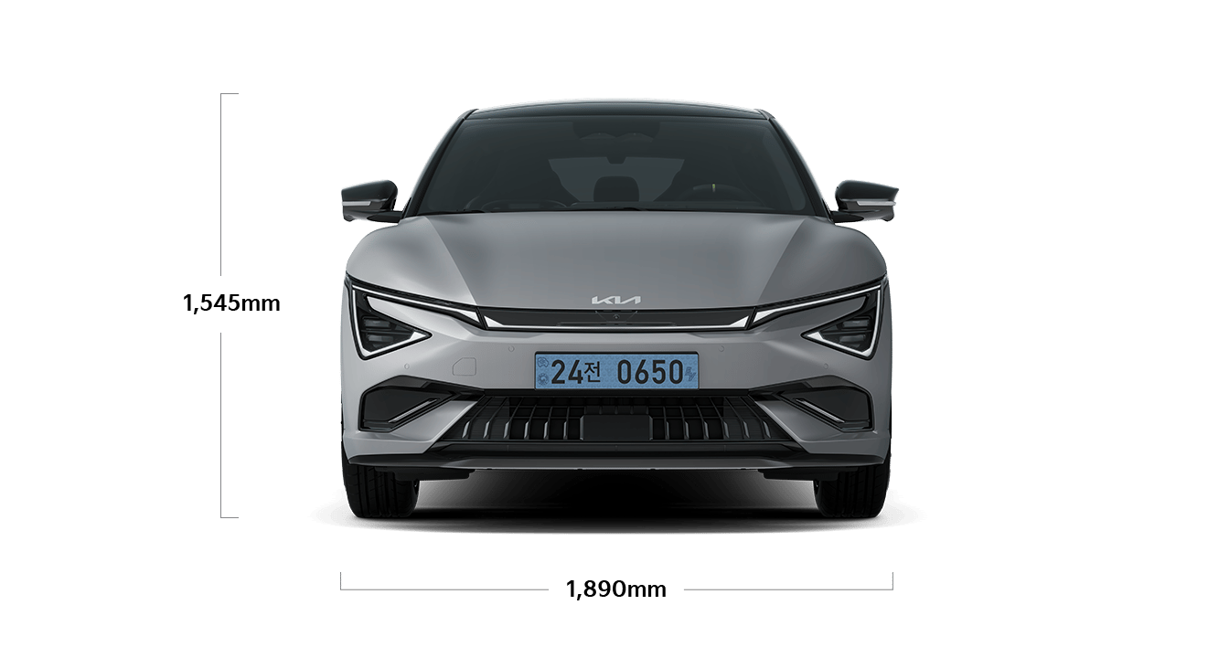 EV6 GT 제원 정면 : 전폭 1,890mm, 전고 1,545mm