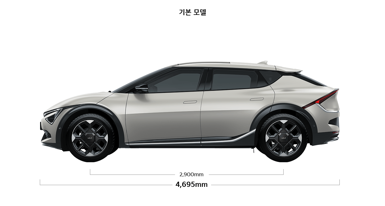 EV6 기본모델 제원 측면 : 전장 4,695mm, 축거 2,900mm