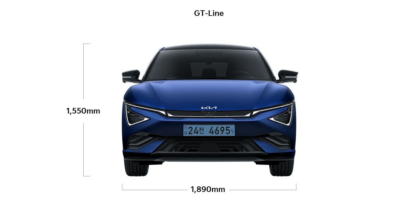 EV6 GT-line 제원 정면 : 전폭 1,890mm, 전고 1,550mm
