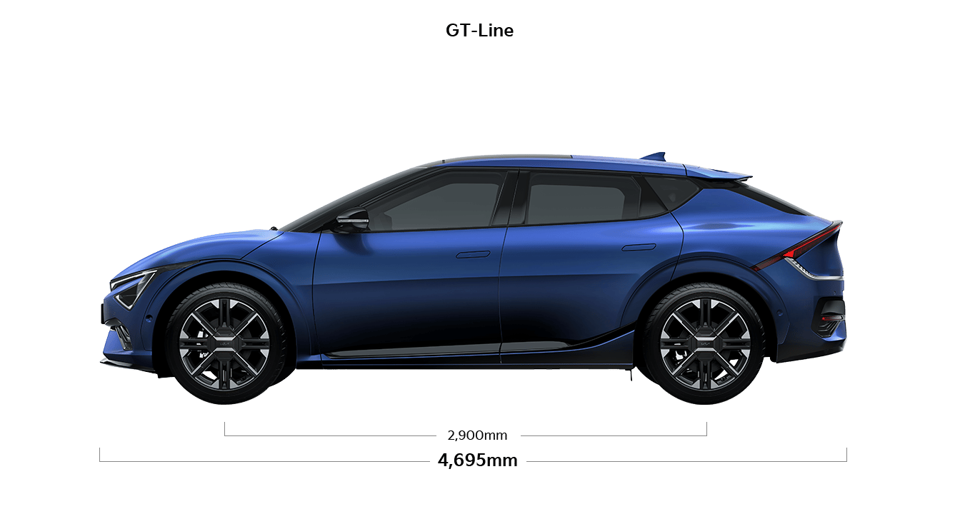 EV6 GT-line 제원 측면 : 전장 4,695mm, 축거 2,900mm