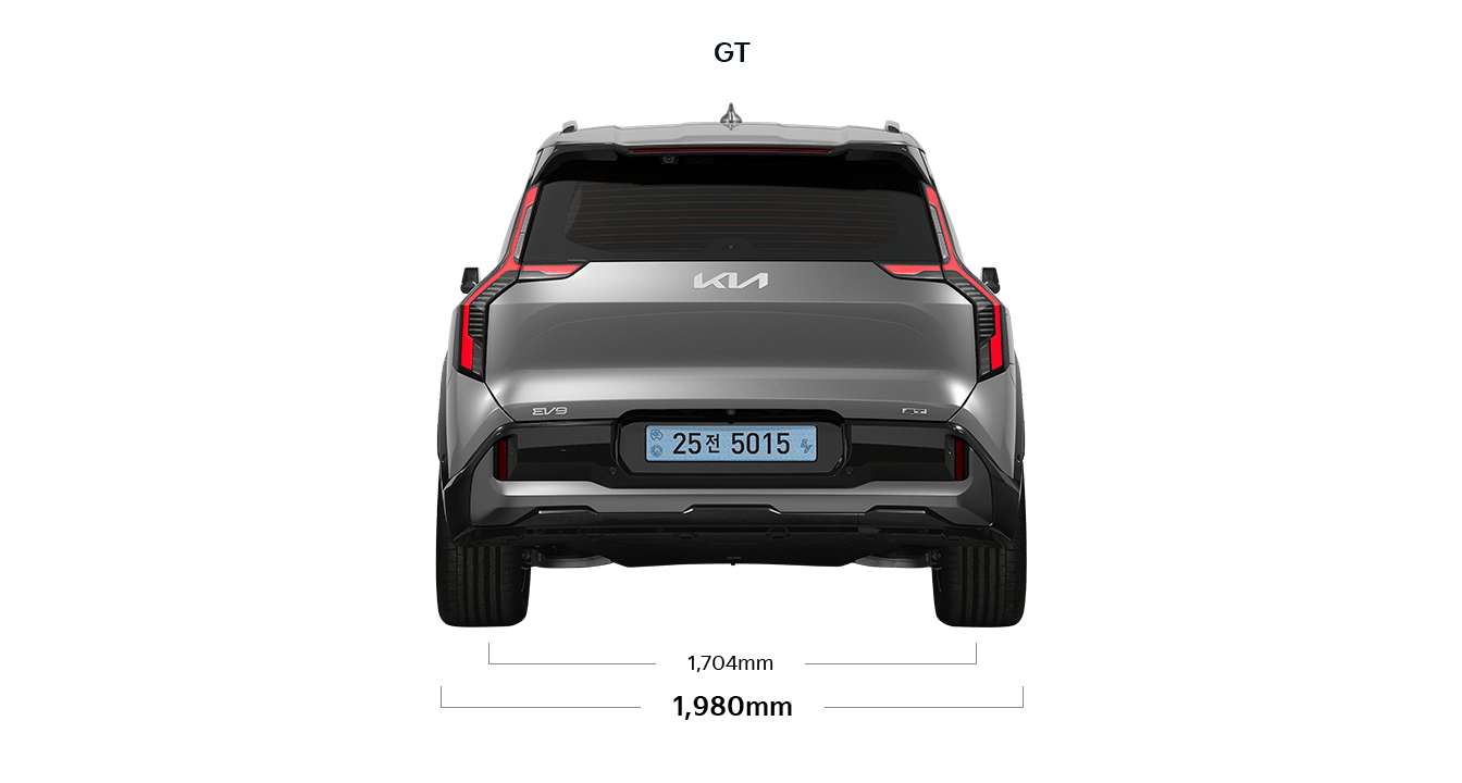 EV9 GT 제원 후면 : 전폭 1,980mm, 윤거 후 1,704mm