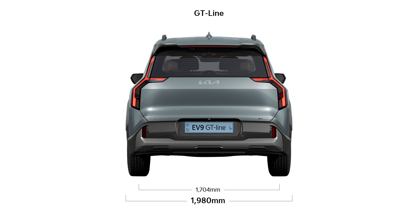 EV9 GT-line 제원 후면 : 전폭 1,980mm, 윤거 후 1,704mm