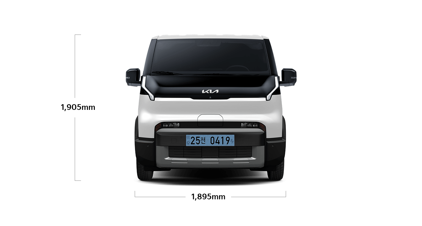 PV5 카고 제원 정면 : 전폭 1,895mm, 전고 1,905mm