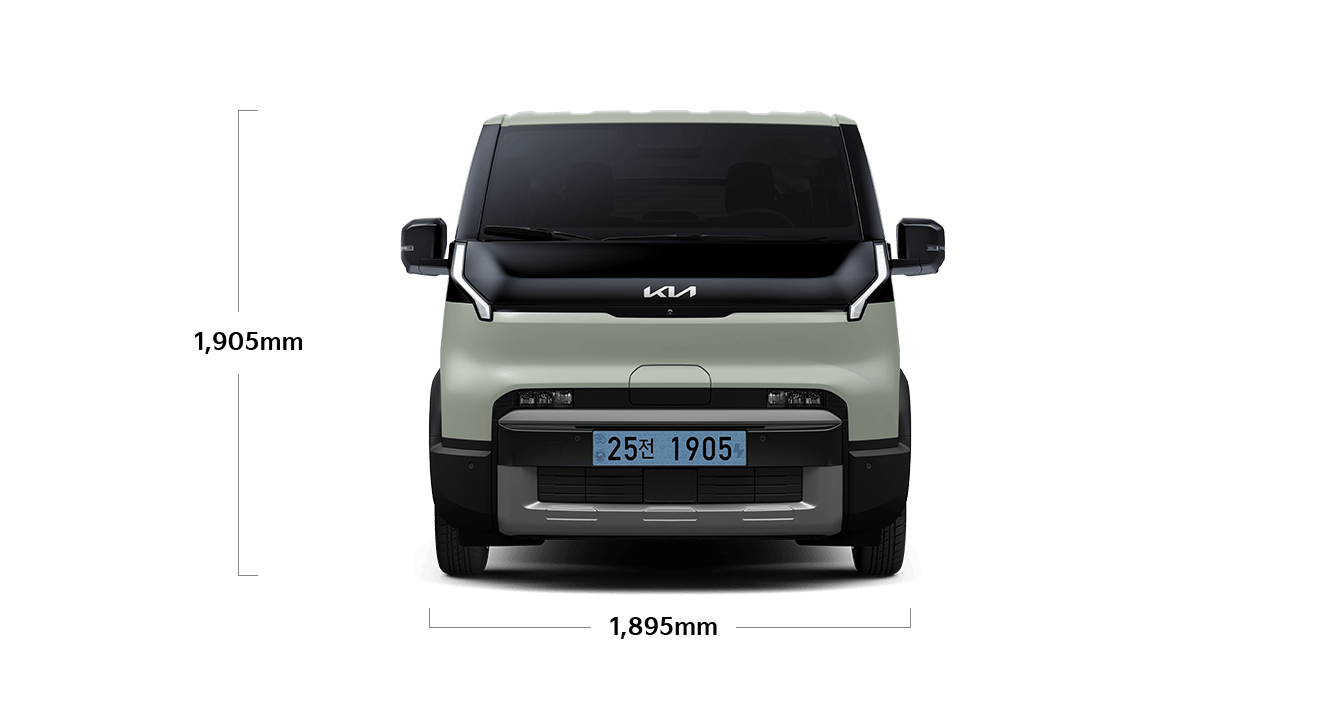 PV5 패신저 제원 정면 : 전폭 1,895mm, 전고 1,905mm