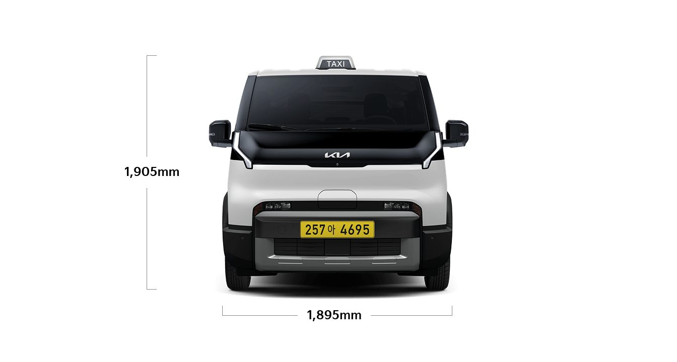 PV5 택시 제원 정면 : 전폭 1,895mm, 전고 1,905mm