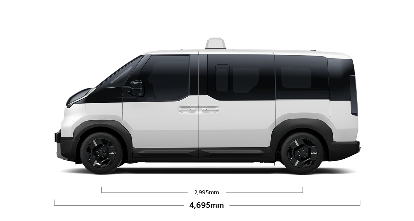 PV5 택시 제원 측면 : 휠베이스 2,995mm, 전장 4,695mm
