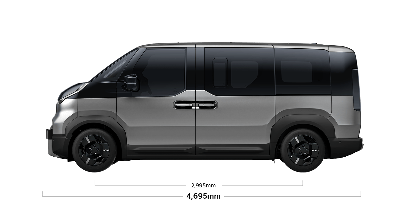 PV5 WAV 제원 측면 : 휠베이스 2,995mm, 전장 4,695mm