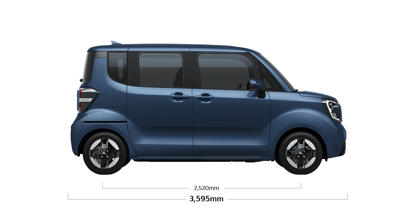 레이 EV 제원 측면 : 전장 3,595mm, 축거 2,520mm